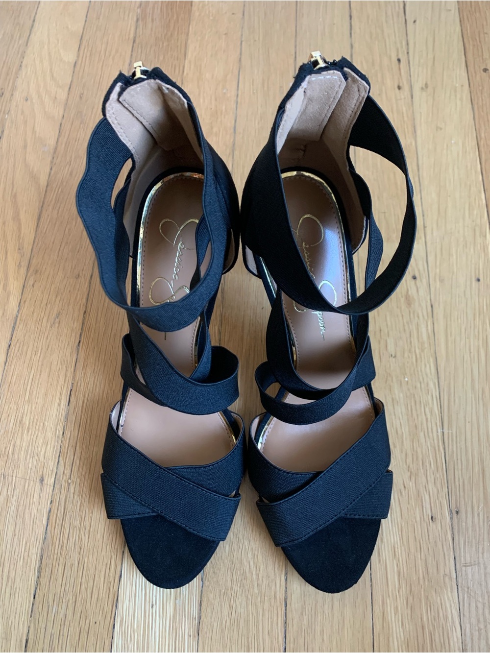EUC JESSICA SIMPSON JULLRY Black Hi-Heel Back-Zip Elastic-Band Straps Size 10M - Picture 8 of 15